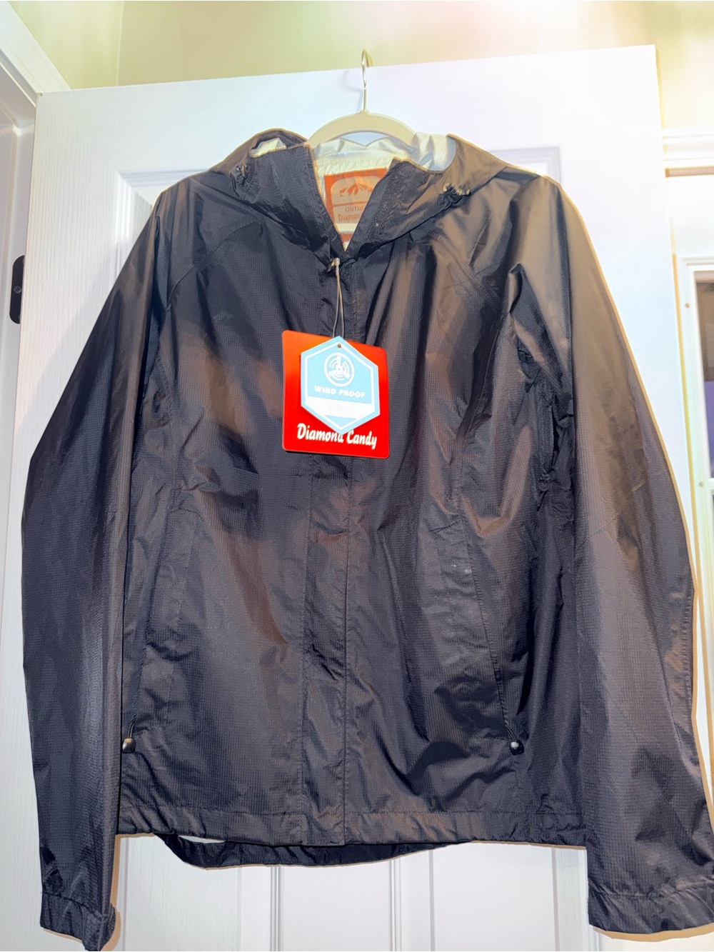 NWT Diamond Candy Women's Waterproof Hooded Rain Jacket Black Large